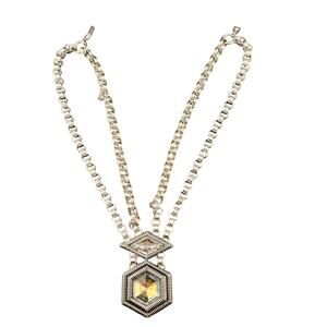 Pierre Cardin 1970’s Silver Chain Geometric‎ Crystal Necklace